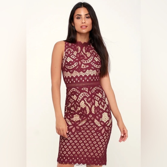 Lulu's Adra Burgundy Lace Midi Dress Size S - Picture 1 of 8